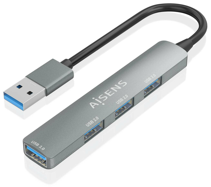 Aisens Hub USB 3.0 de Aluminio 4 Puertos Gris 10cm