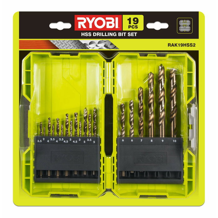 Ryobi Caja de 19 Brocas HSS Metal ø 2-10 mm