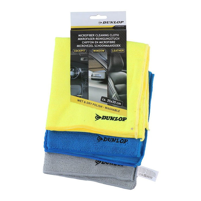 Dunlop Paño de Microfibra para Limpieza de Coche 35 x 35 cm, Set de 3 Unidades