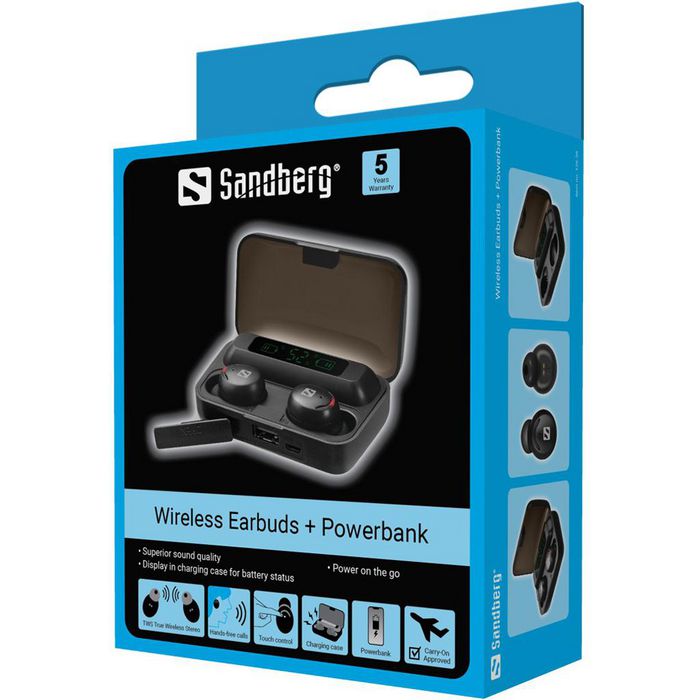 Sandberg Auriculares Inalámbricos Bluetooth con Powerbank Integrado y Estuche de Carga Sandberg Auriculares Inalámbricos Bluetooth con Powerbank Integrado y Estuche de Carga