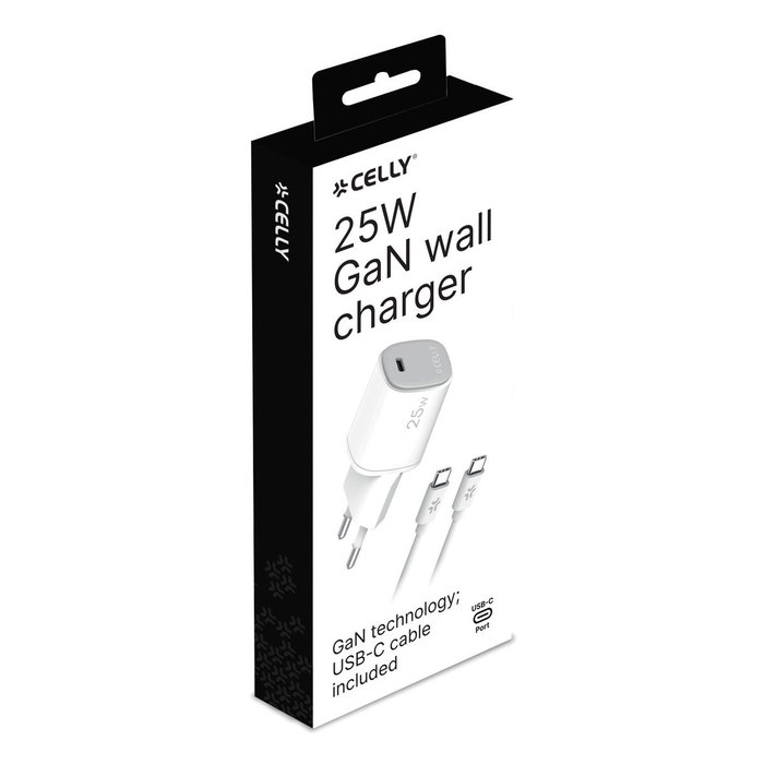 Celly Cargador GaN 25W 1C + Cable USB C a C