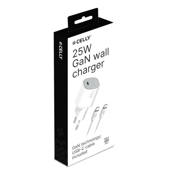Celly Cargador GaN 25W 1C + Cable USB C a C