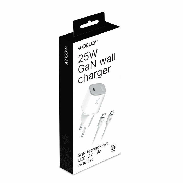 Celly Cargador GaN 25W 1C + Cable USB C a C