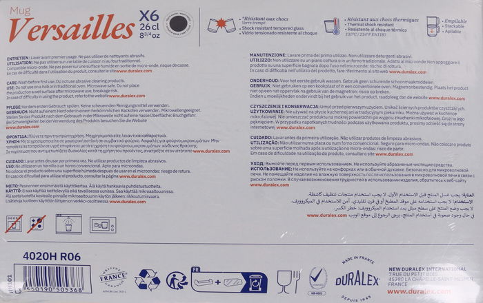 Duralex Mug Apilable Gris 26 cl Versailles (72 Unidades)