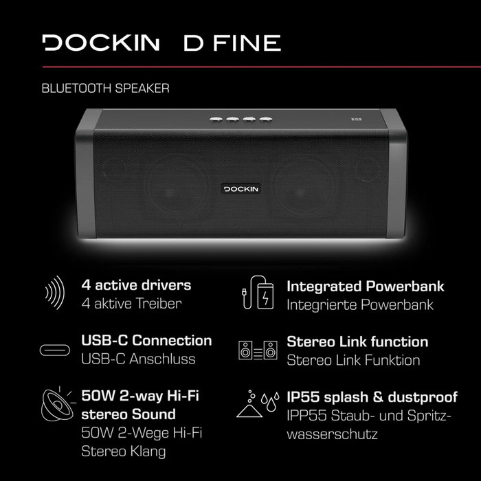 Dockin D Fine Evo Altavoz Bluetooth de 50 W Negro