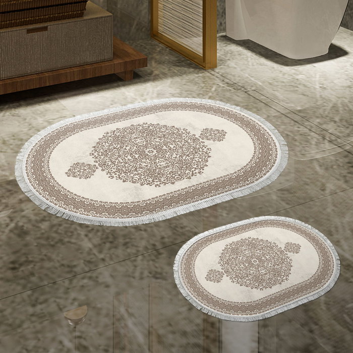 Mijölnir 410602 Juego de Alfombras de Baño, 2 Piezas (50x60cm y 60x100cm), 100% Poliéster, Antideslizante, Antibacteriano, Marrón
