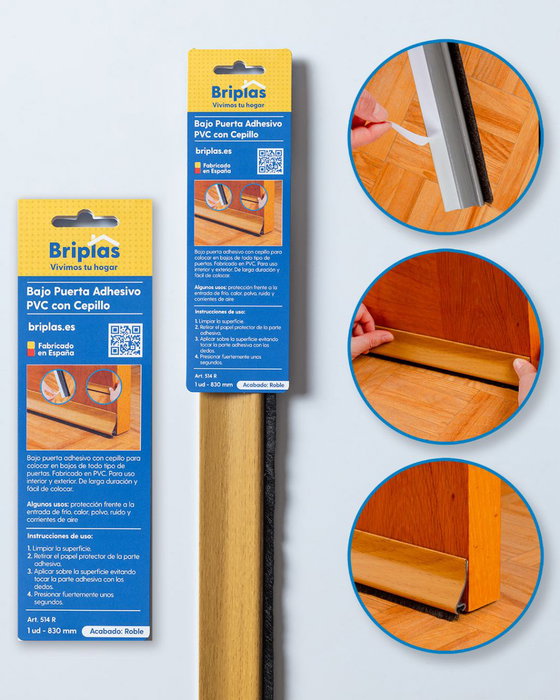 BRIPLAS Bajo Puerta Adhesivo PVC con Cepillo 93 cm Roble BRIPLAS Bajo Puerta Adhesivo PVC con Cepillo 93 cm Roble