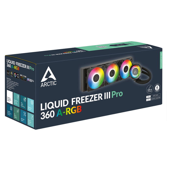 ARCTIC Liquid Freezer III Pro 360 A-RGB Black - Kit de Refrigeración Líquida CPU con 3 Ventiladores PWM de 120 mm, Compatible con Intel LGA 1851/1700 y AMD AM4/AM5