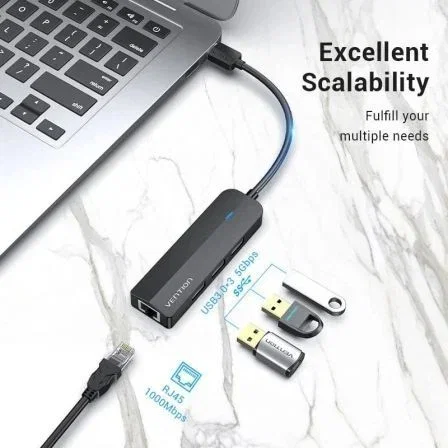 Vention CHNBB Hub USB 3.0 de 3 Puertos 5 en 1 con Adaptador Ethernet Gigabit RJ45 y Puerto MicroUSB PD para Carga Vention CHNBB Hub USB 3.0 de 3 Puertos 5 en 1 con Adaptador Ethernet Gigabit RJ45 y Puerto MicroUSB PD para Carga