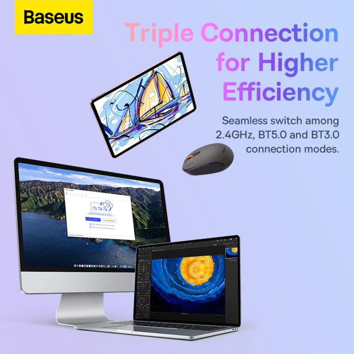 Baseus F01B Tri-Mode Mouse, Gris escarcha