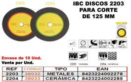 IBC FINSTOCK 2-203 Disco de Corte 125mm para Metales