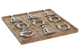 DKD Home Decor Juego de Mesa Tres en Raya en Mango y Aluminio