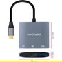 Nano Cable 10.16.4306 Conversor USB-C Macho a HDMI Hembra, USB 3.0 Hembra, USB-C PD Hembra 60W, 4K, Gris, 15cm