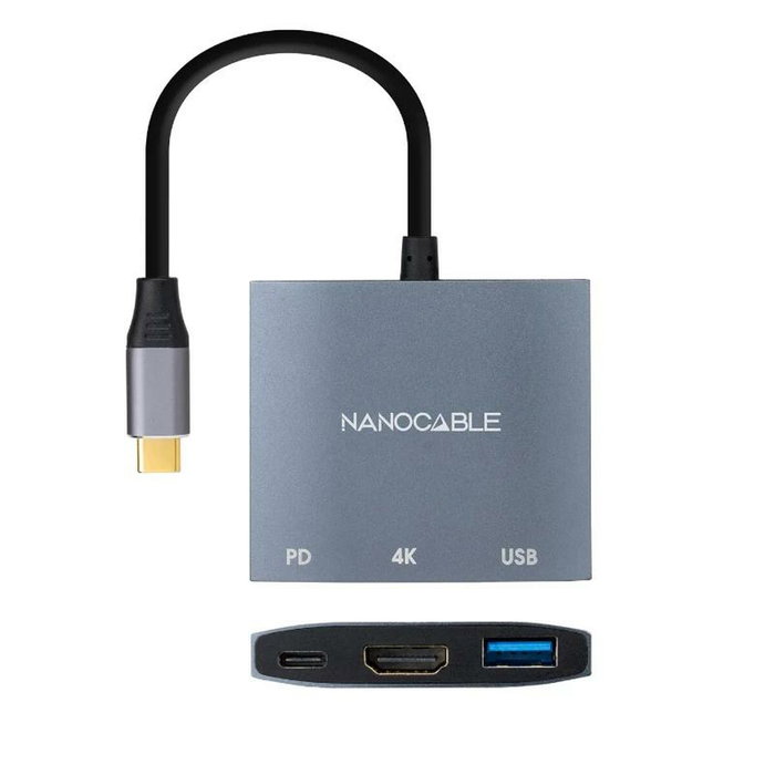 Nanocable Conversor USB-C a HDMI 4K, USB 3.0 y USB-C PD, Gris Nanocable Conversor USB-C a HDMI 4K, USB 3.0 y USB-C PD, Gris