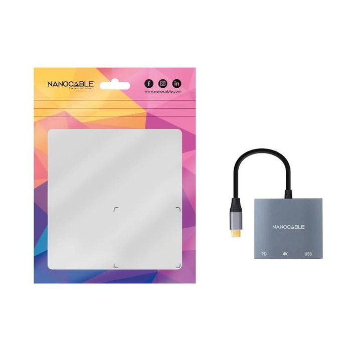 Nanocable Conversor USB-C a HDMI 4K, USB 3.0 y USB-C PD, Gris Nanocable Conversor USB-C a HDMI 4K, USB 3.0 y USB-C PD, Gris