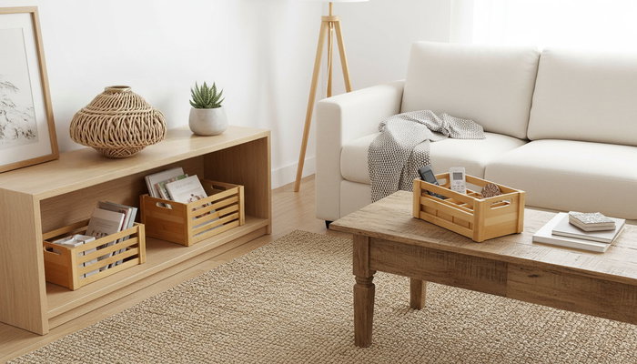 Inde Set 3 Cajas Bambú Organización 30.5x23x15.2 cm y 28x18 cm (6 Unidades)