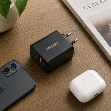 PHILIPS Cargador de móvil USB C + USB A Carga rápida