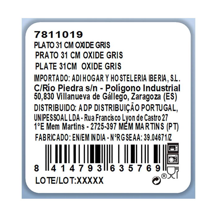 Plato Llano Porcelana Oxide Ariane 31 cm