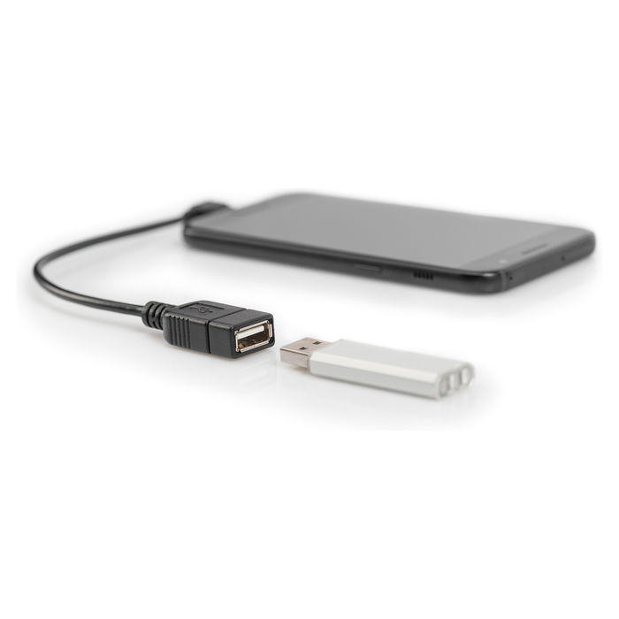 Digitus Adaptador USB OTG Micro-USB B a USB-A, Cable de 0.15 m, Negro