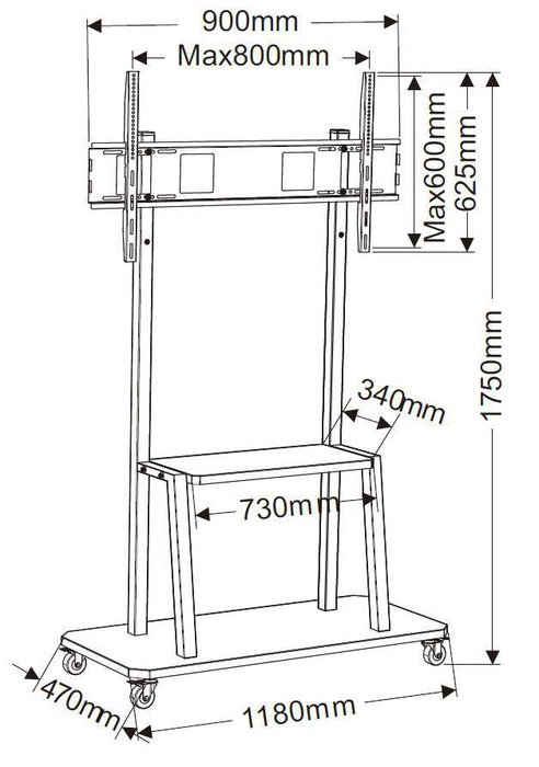 Vivolink Soporte móvil profesional para monitor de 42” a 100” negro