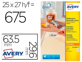 Avery Etiqueta Adhesiva Blanca Removible para Láser e Ink-jet 63,5x29,6 mm Caja 675 Unidades