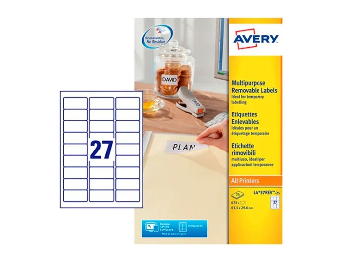 Avery Etiqueta Adhesiva Blanca Removible para Láser e Ink-jet 63,5x29,6 mm Caja 675 Unidades