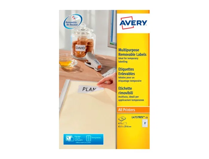 Avery Etiqueta Adhesiva Blanca Removible para Láser e Ink-jet 63,5x29,6 mm Caja 675 Unidades