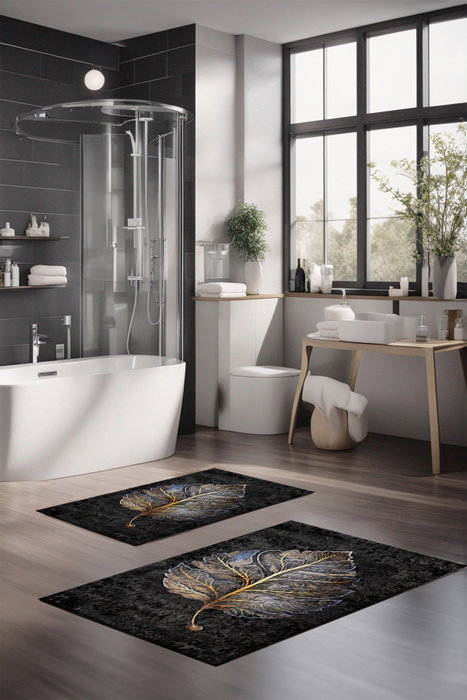 Mijölnir CT-5405 Juego de Alfombrillas de Baño 2 Piezas Poliéster Suaves Antideslizantes Antibacterianas 40x60 cm 60x100 cm