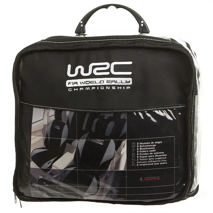 WRC Fundas Asientos Coche Rallye Cover Set Terciopelo Negro Malla Plateada Compatible Airbag Lateral