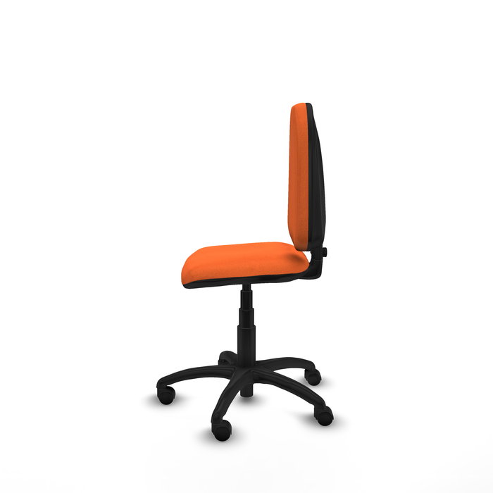 Silla de oficina Aýna con mecanismo Contacto permanente básico tapizada con Tela color Naranja. Equipada con Base poliamida negra, Sin brazos y Ruedas de nailon 50 mm