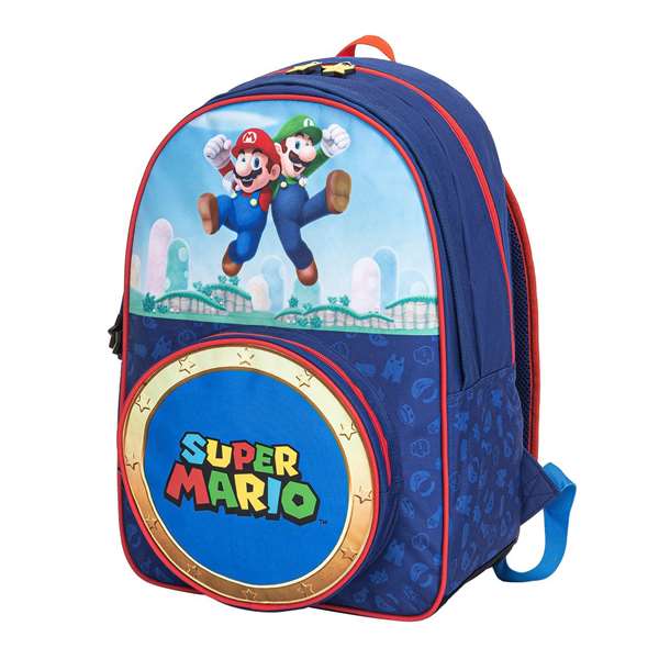 Toybags Mochila Super Mario con Bolsillo Frontal Redondo, Forrada y Personalizada, 28 x 23 x 10 cm