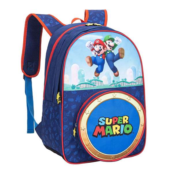 Toybags Mochila Super Mario con Bolsillo Frontal Redondo, Forrada y Personalizada, 28 x 23 x 10 cm