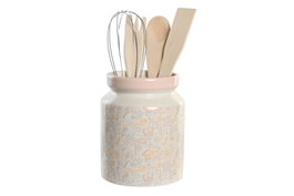 DKD Home Decor Bote Utensilios Shabby Rosa Blanco 12 x 25 x 12 cm Set de 5