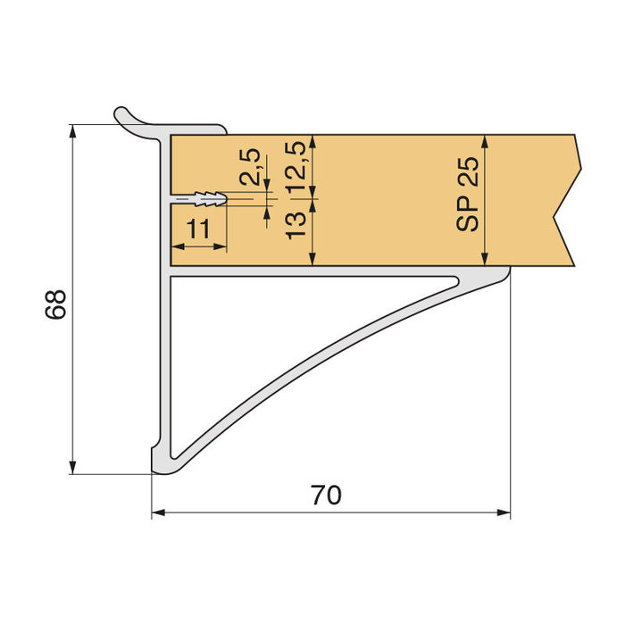 Zobal Soporte Estantería Madera Espesor 25mm L100mm Plata Mate Cabeza Plana Con Pestaña De Sujeción Superior