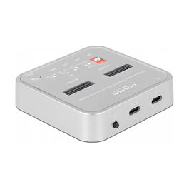 DeLOCK Docking Station SSD USB 3.2 para 2 M.2 NVMe SATA con Lector SD Express 7.1 y Función Clonación - Estación de Acoplamiento Plata