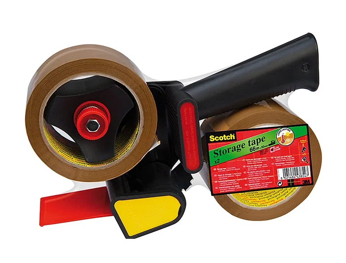 Scotch Portarrollo para Embalaje Heavy Duty Bajo Ruido con 2 Rollos de Cintas Marrón 50mm x 66mt Scotch Portarrollo para Embalaje Heavy Duty Bajo Ruido con 2 Rollos de Cintas Marrón 50mm x 66mt