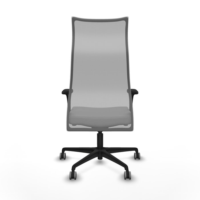 Sillón Albacete con mecanismo Sincro tapizada con Tela color Gris claro y malla color Gris. Equipado con Base nailon negra, Brazos 1D y Ruedas 65 mm parqué