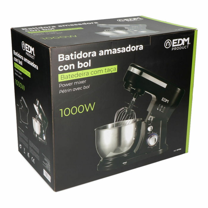 Edm Batidora amasadora 1000W con bol de acero inoxidable de 4L