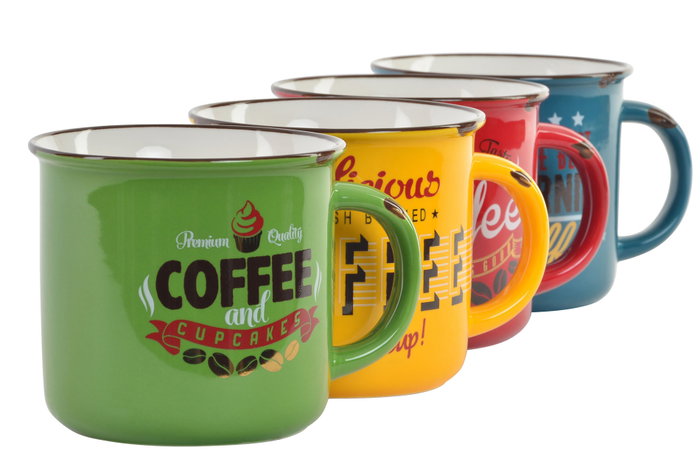 DKD Home Decor Mug Basicos Porcelana Retro Cafe 9.5 x 8.5 x 12.5 cm (12 Unidades)