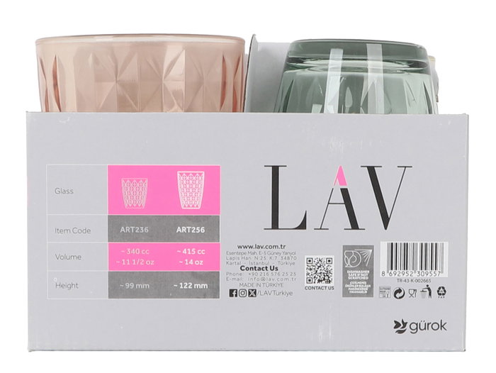 LAV Vaso Artemis 415 cc, 8.6x8.6x12 cm, Colores (24 Unidades)