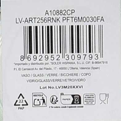 LAV Vaso Artemis 415 cc, 8.6x8.6x12 cm, Colores (24 Unidades)