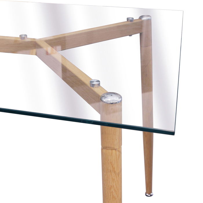 Home Deco Factory Mesa Comedor Essentiel Cristal y Metal Efecto Madera 75x115 cm