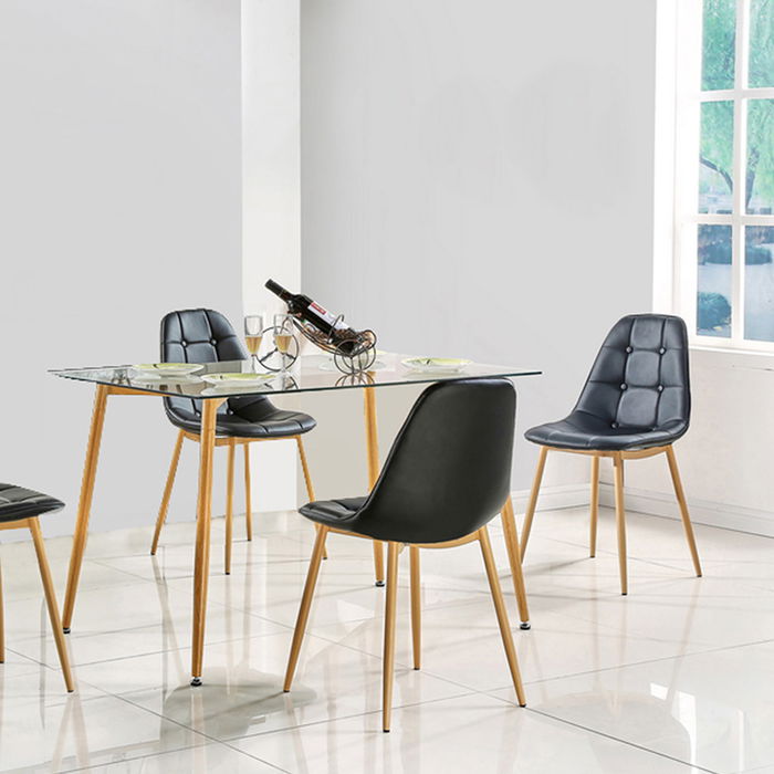 Home Deco Factory Mesa Comedor Essentiel Cristal y Metal Efecto Madera 75x115 cm