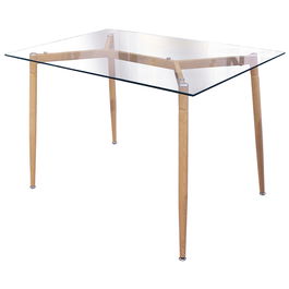 Home Deco Factory Mesa Comedor Essentiel Cristal y Metal Efecto Madera 75x115 cm