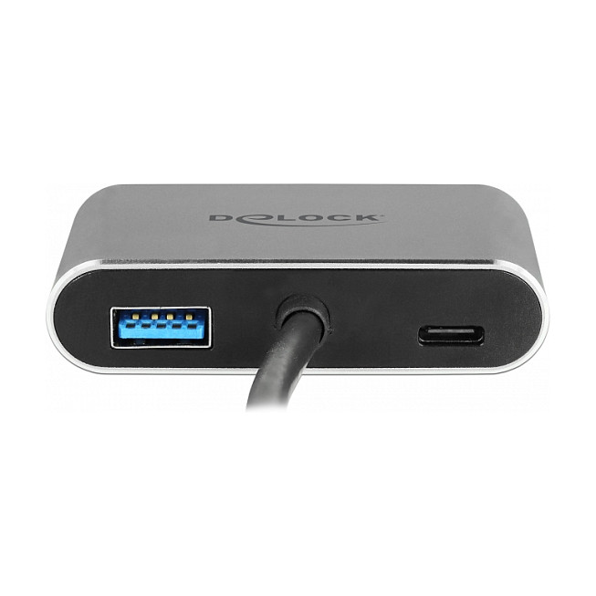 DeLOCK Adaptador USB-C a HDMI y VGA con Puerto USB 3.2 y PD de 87 W - 64074, Gris, Metal, Para Windows, Mac, Android