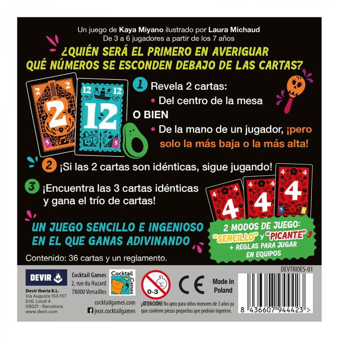 Devir - Juego de Cartas Trio, Juego de Mesa de Memoria y Estrategia para 3-6 Jugadores, Partidas Rápidas 15 Min, Edad +7 Años, en Castellano