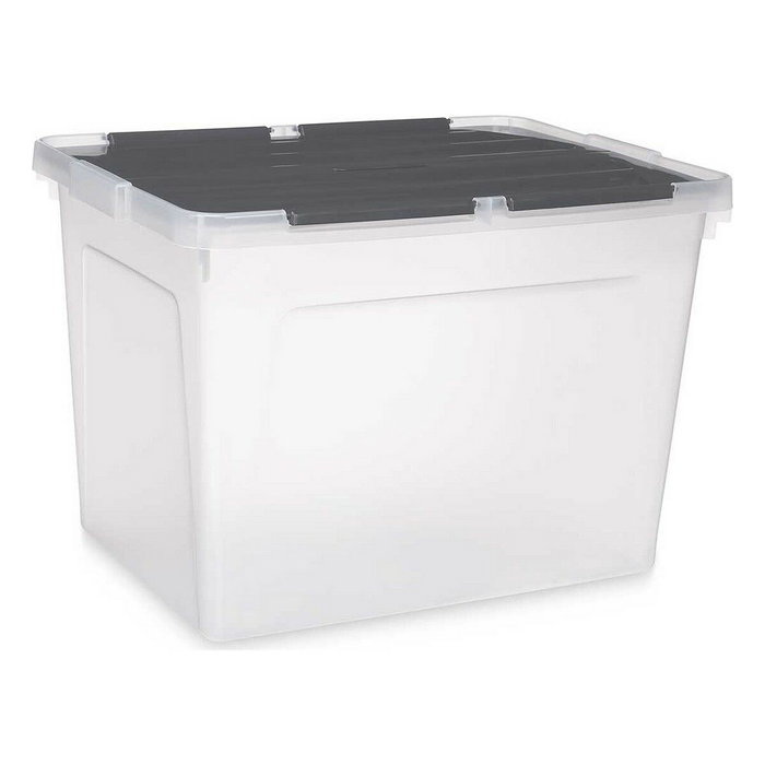Caja de Almacenaje con Tapa Kipit Transparente Antracita Plástico 48 L (6 Unidades)