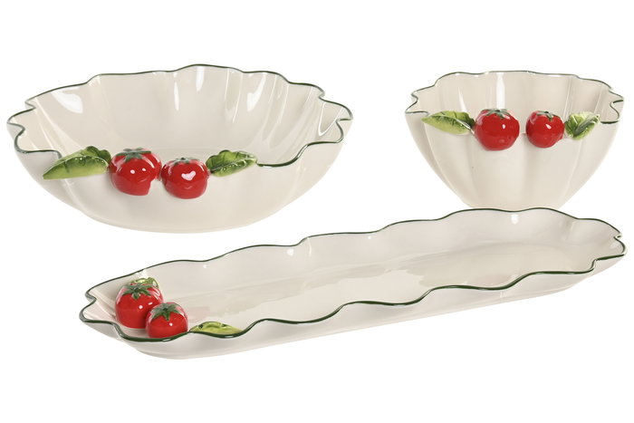 DKD Home Decor Bandeja Cottage Blanco Rojo Gres 13 x 2.5 x 36 cm