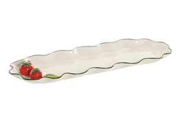 DKD Home Decor Bandeja Cottage Blanco Rojo Gres 13 x 2.5 x 36 cm