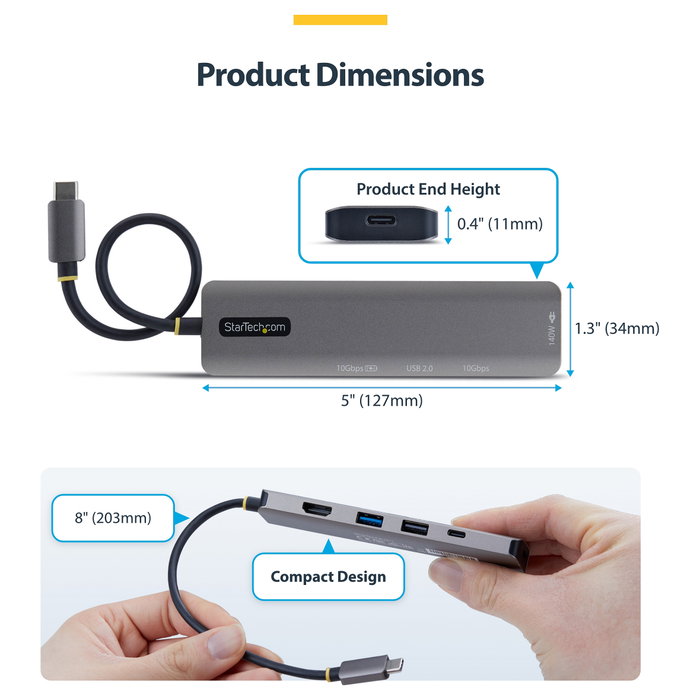 StarTech Adaptador multipuertos USB-C 164B-USBC-MULTIPORT Gris